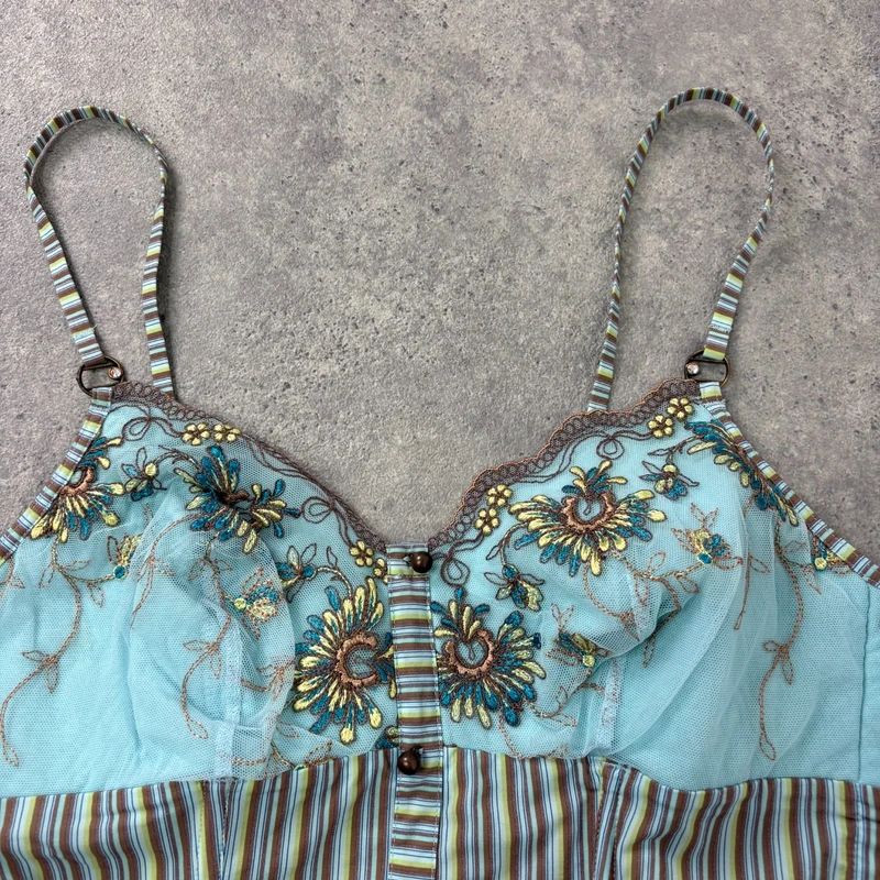 aqua blue fitted corset pinstripe fairy vest top