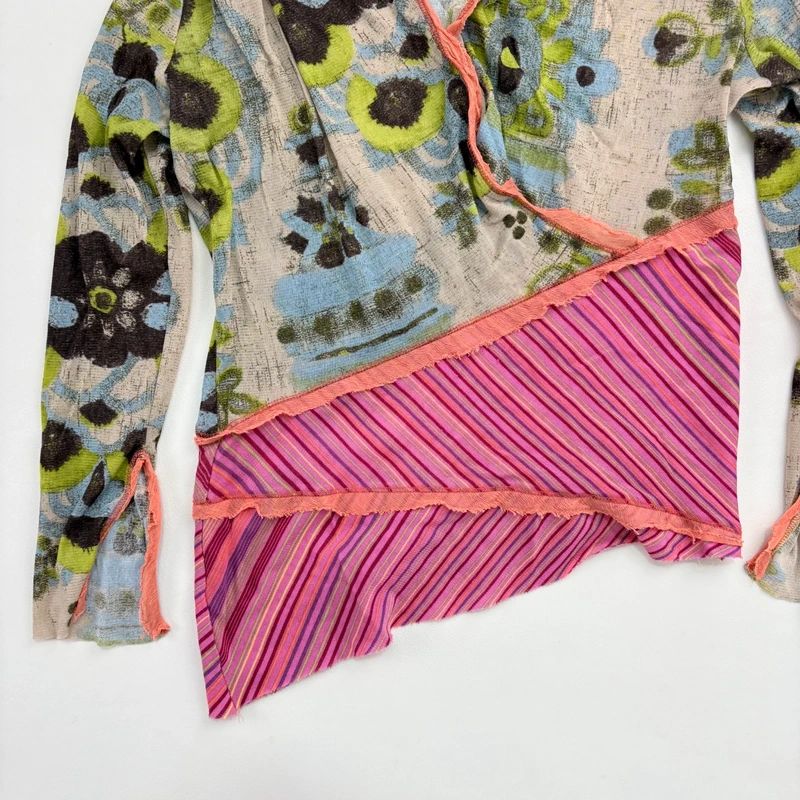 Asymmetric Printed Pinstripe Top