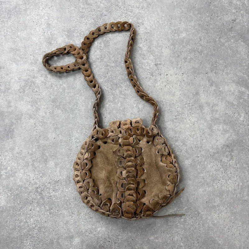 Boho suede circle woven crossbody bag