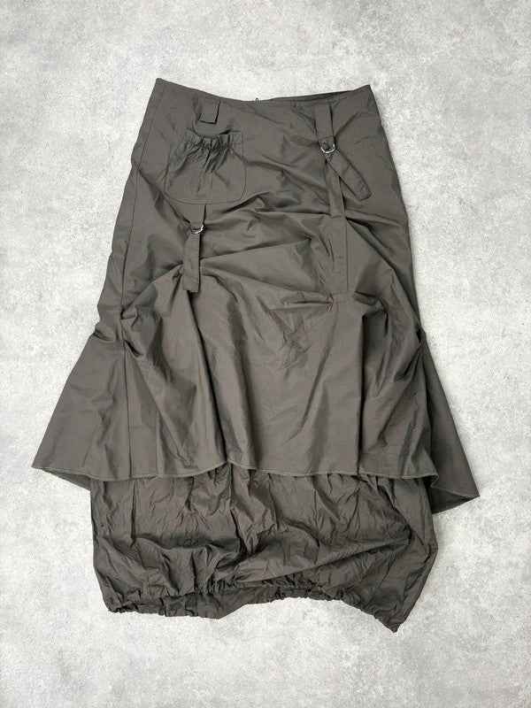 khaki layered tech utility maxi skirt