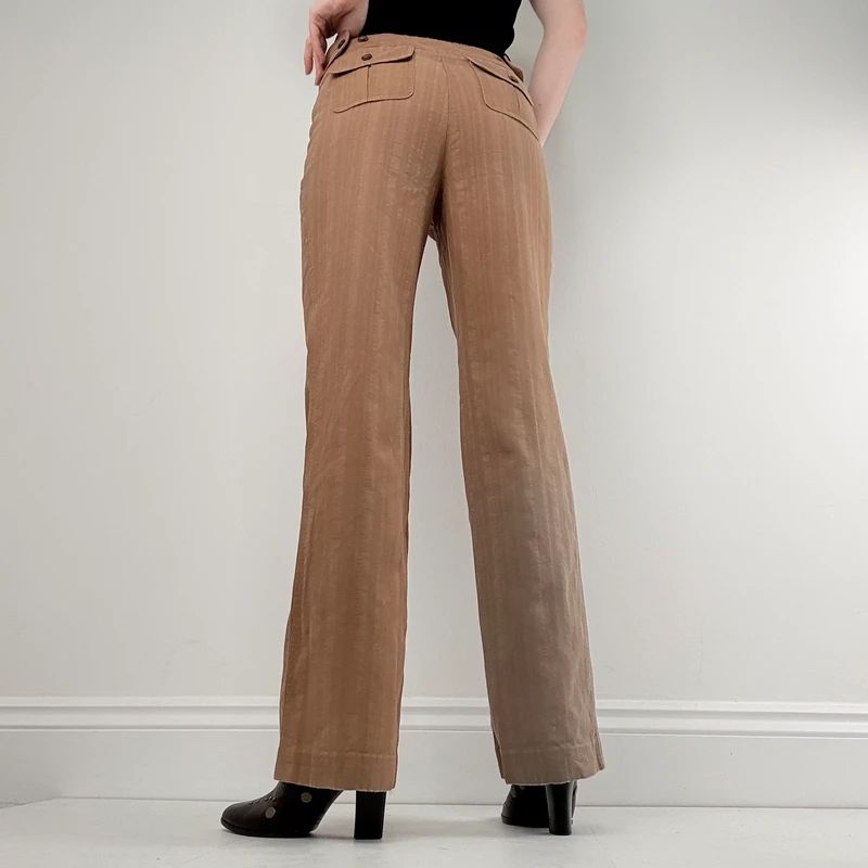 brown pinstripe wide leg flared