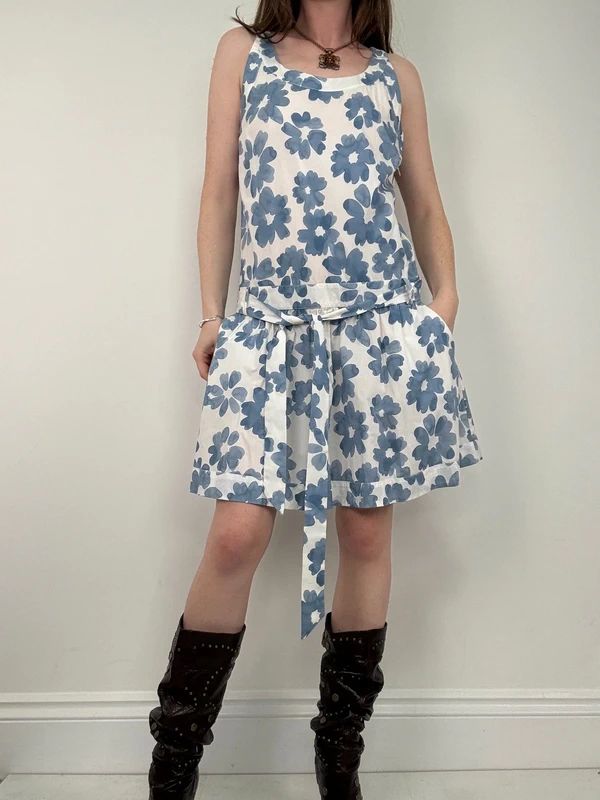 Love moschino blue cotton floral printed flared dress