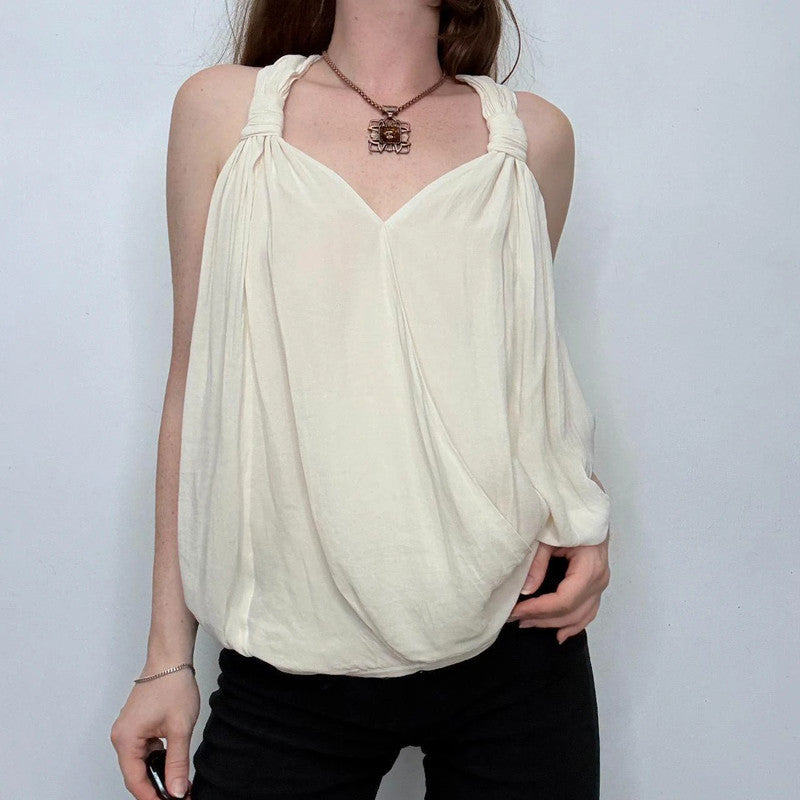 draped cream floaty knotted vest