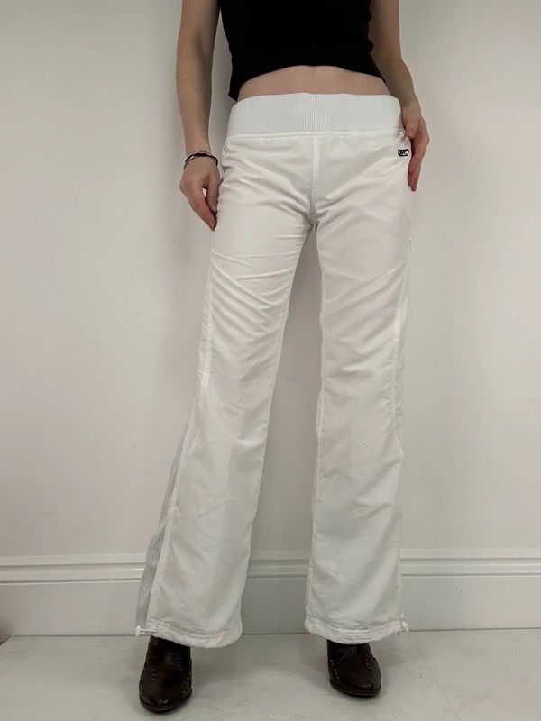 low rise white Reebok tracksuit bottoms