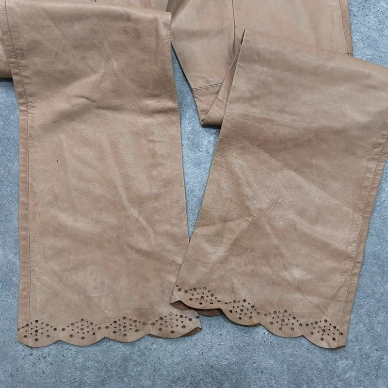 tan leather flared trousers