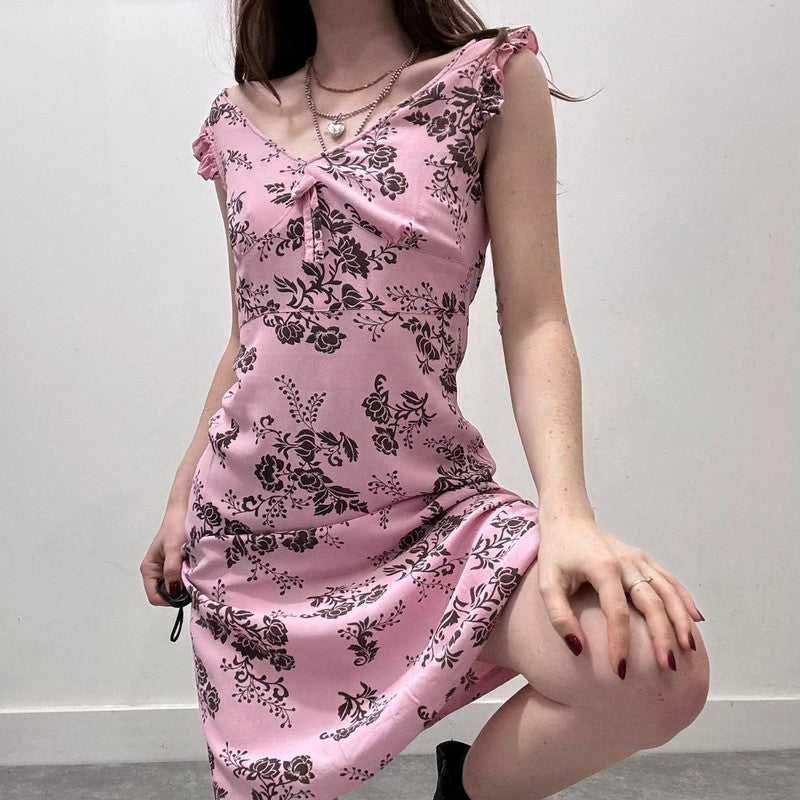 pink bias cut floral summer dress