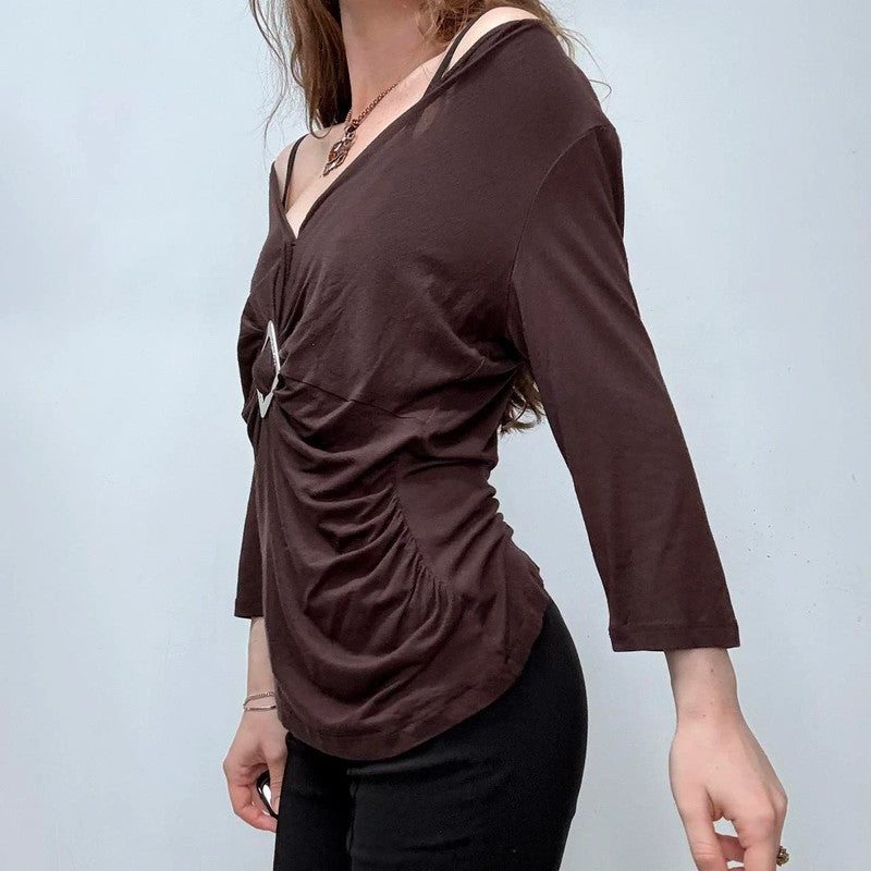 brown draped slouchy off the shoulder top