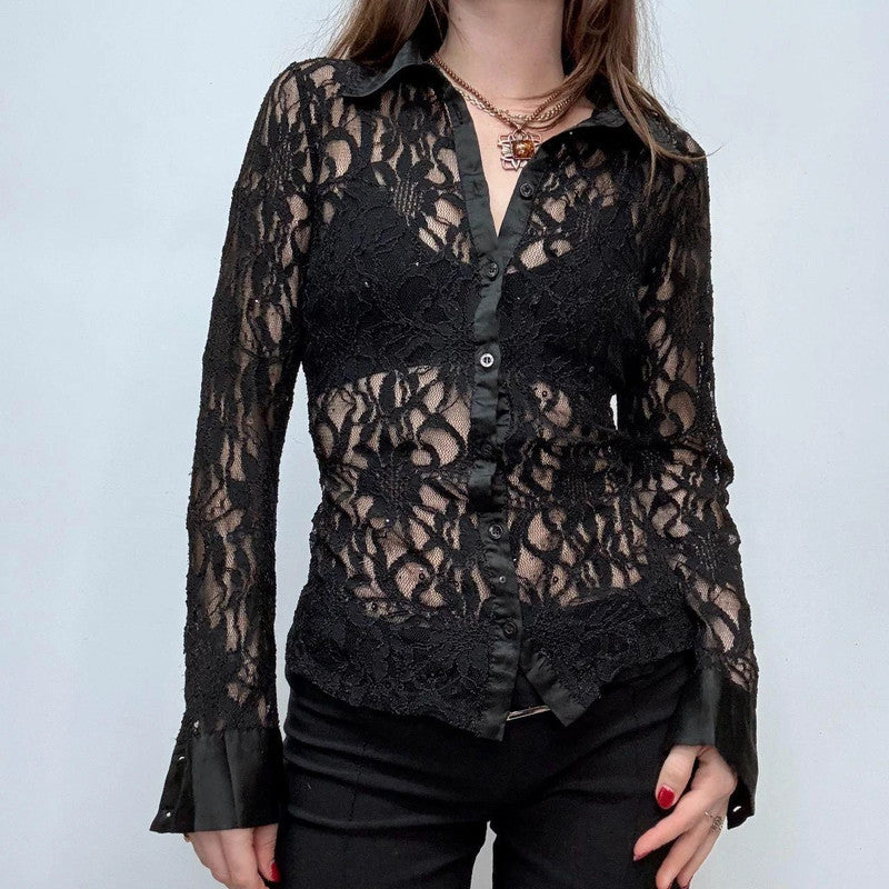 sheer lace flared gothic shirt