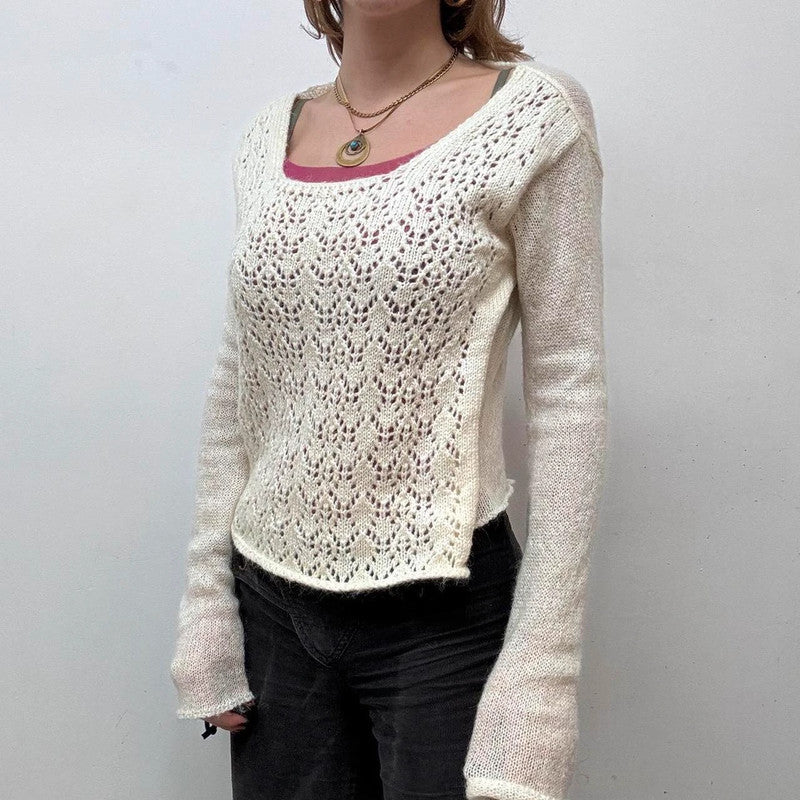 cream mohair sheer layered slouchy jumper