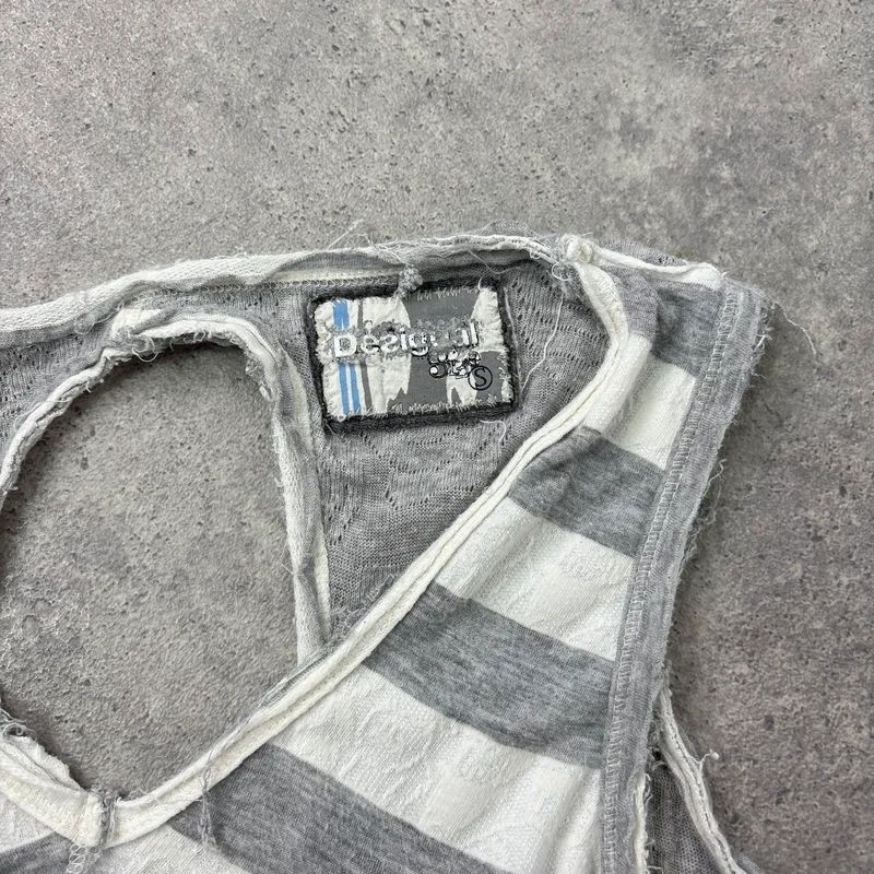 grey striped patchwork asymmetric vest