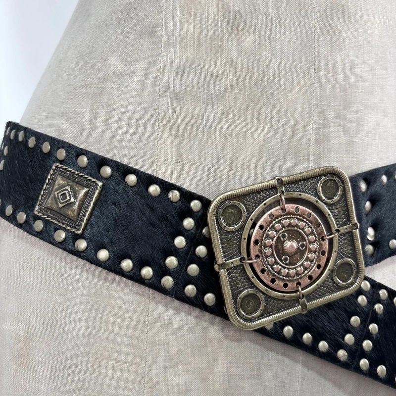black cowhide studded western belt