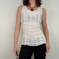 white cotton textured pinstripe popper vest top