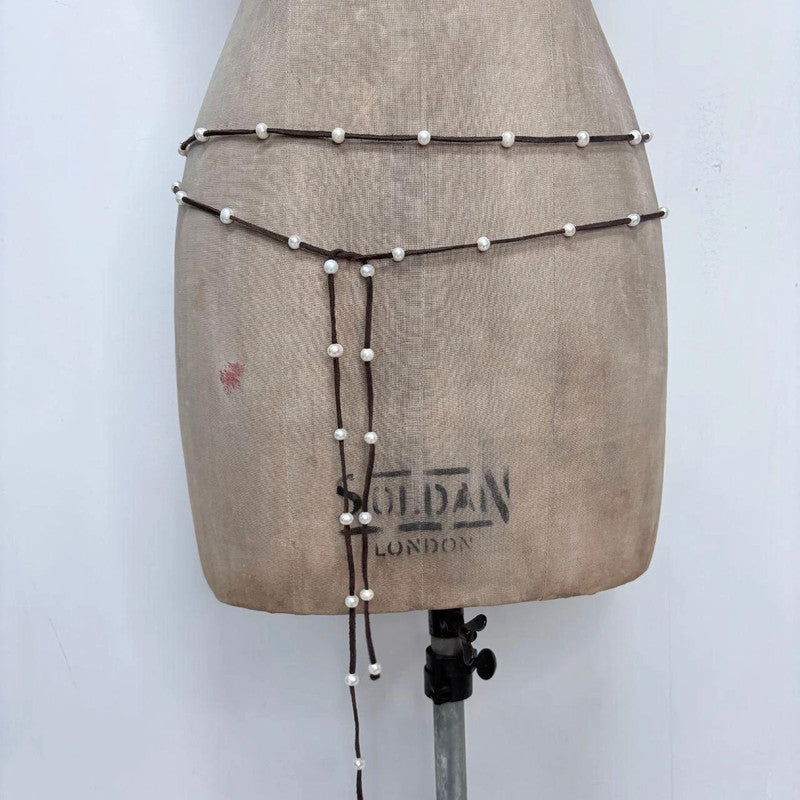 brown suede pearl wrap waist beads