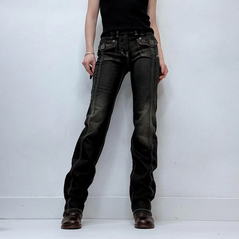 straight leg dark denim cargo jeans