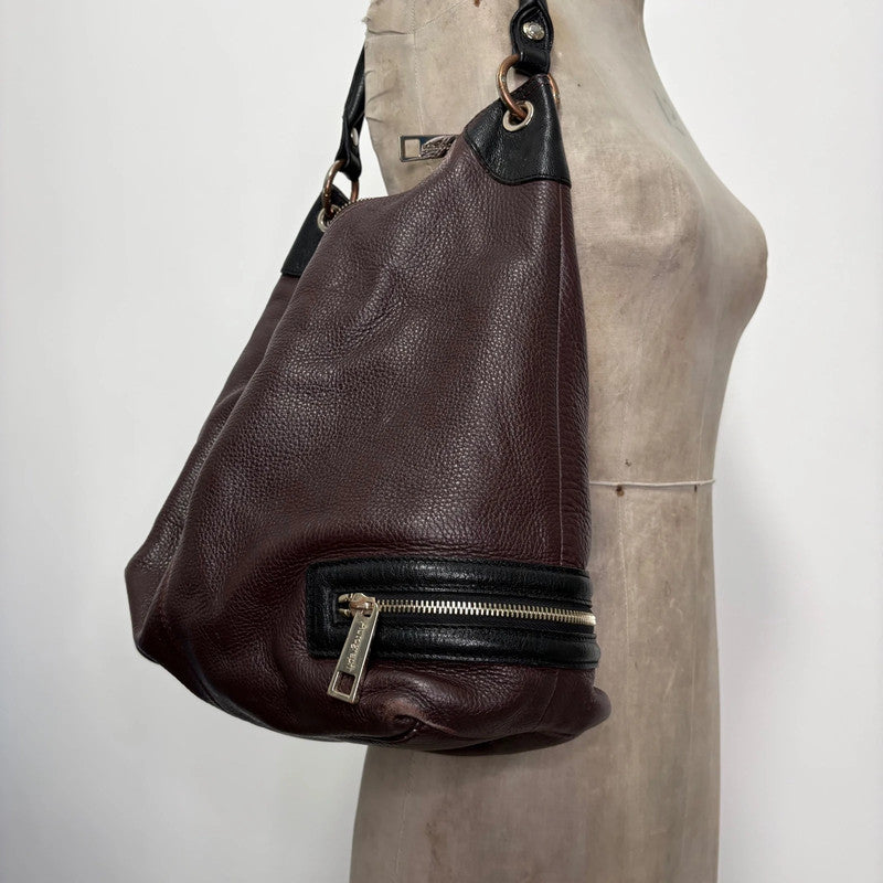 slouchy burgundy leather shoulder bag