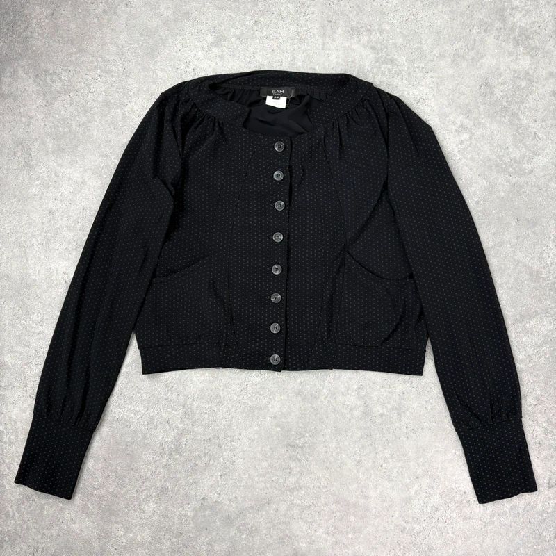 black polkadot cropped stuctured button through shirt