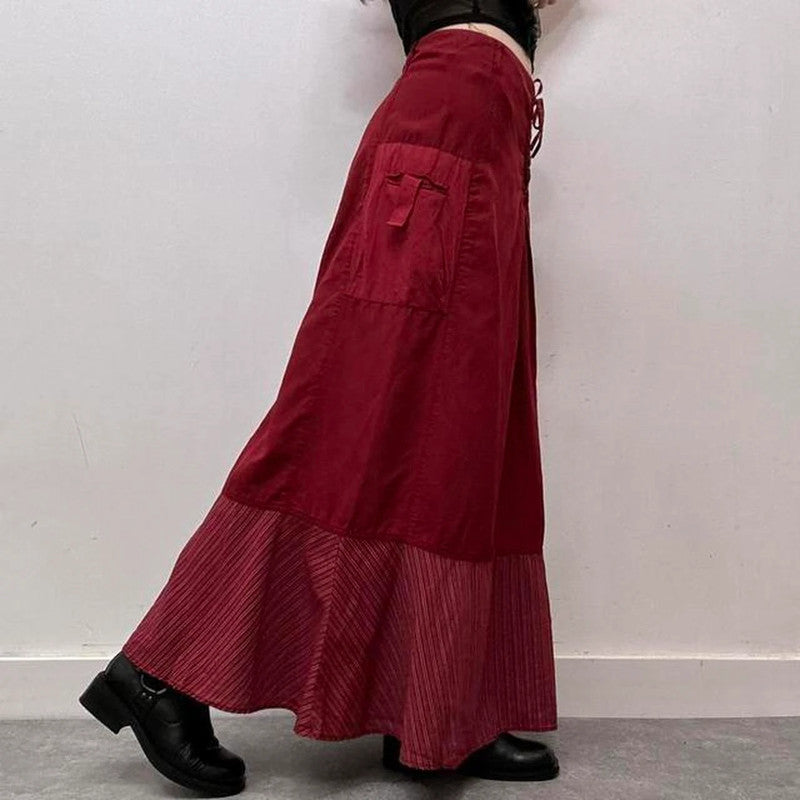 Red linen corset maxi skirt