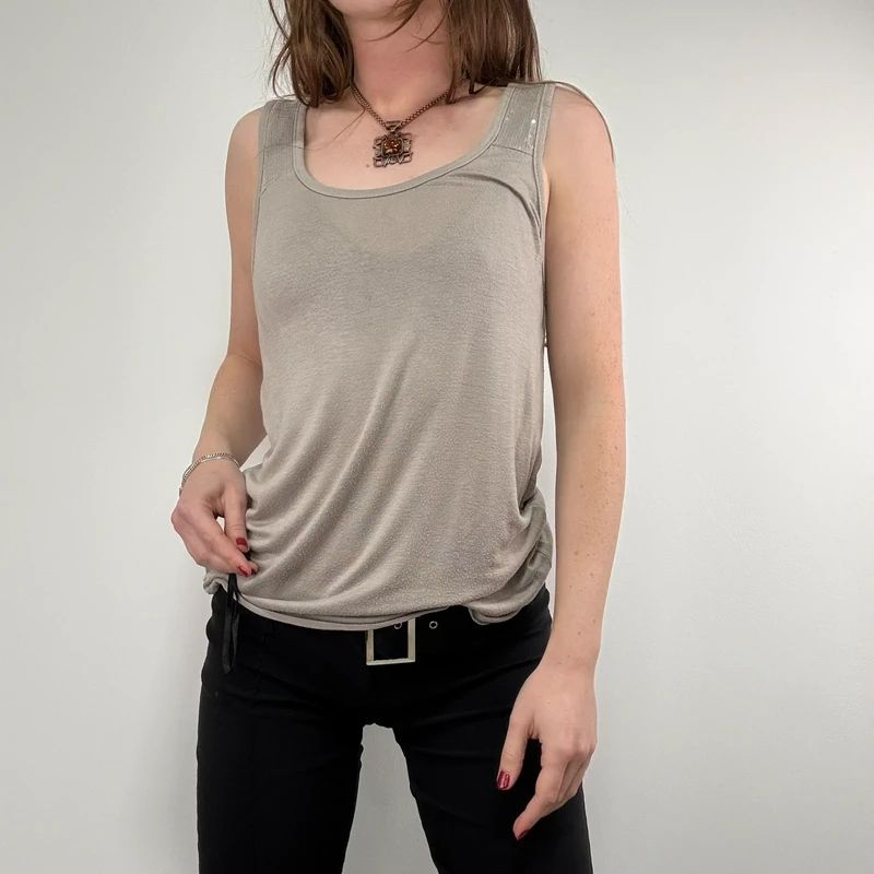 beige slouchy square neck vest top