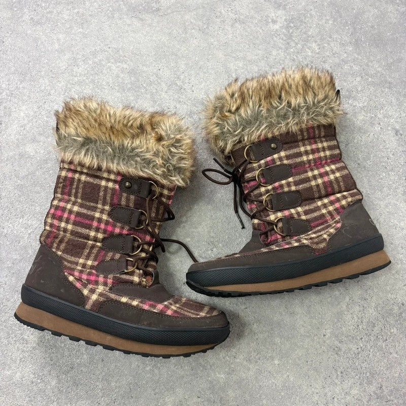 Brown tartan faux fur Animal ski style boots