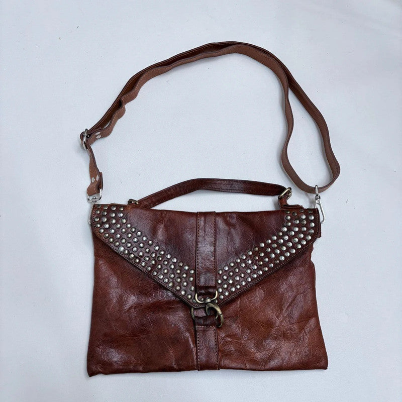 tan leather studded boho bag
