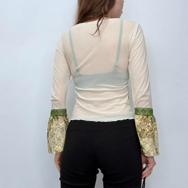 khaki flared lace boho shirt