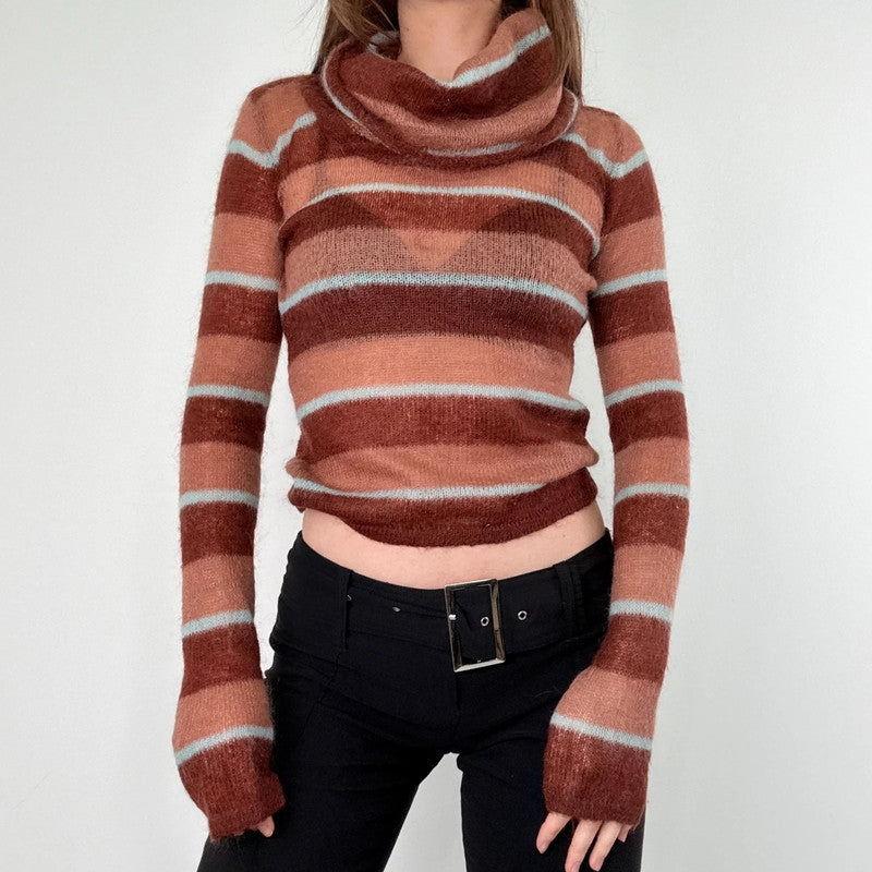 sheer striped brown mohair jumper