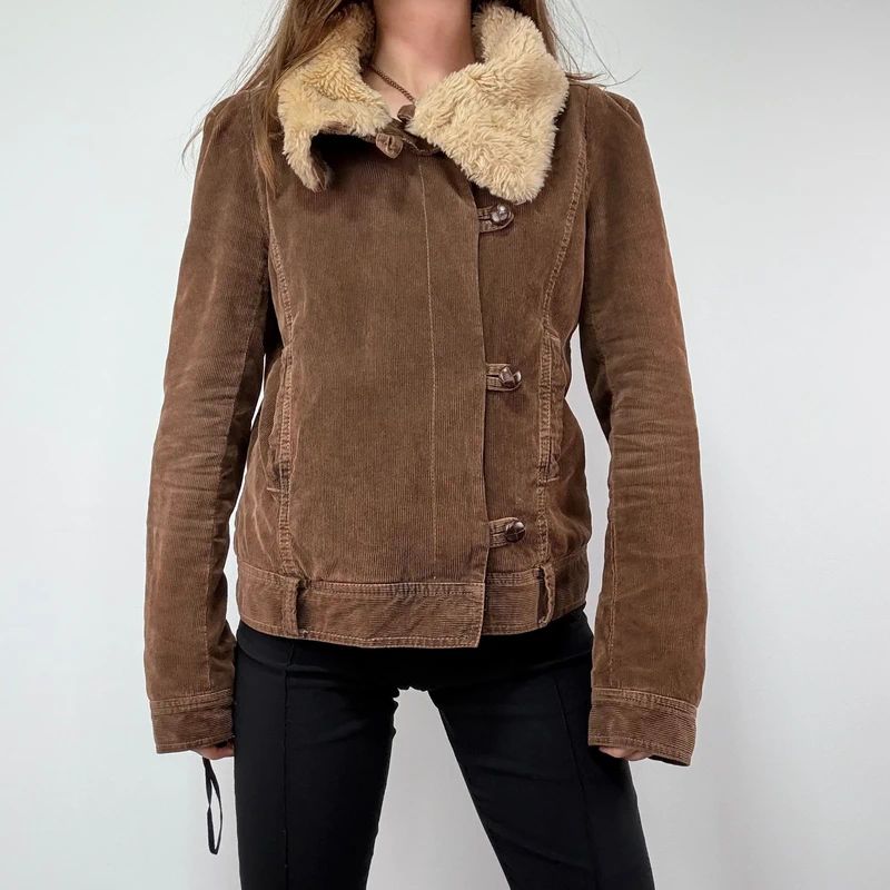 asymmetric brown cord jacket