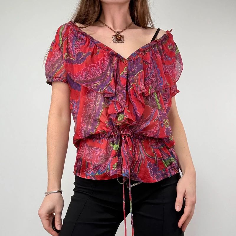 Sheer Floral Silk Paisley Shirt