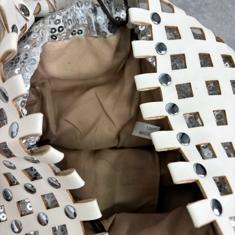 Studded faux-leather woven glitter hobo bag