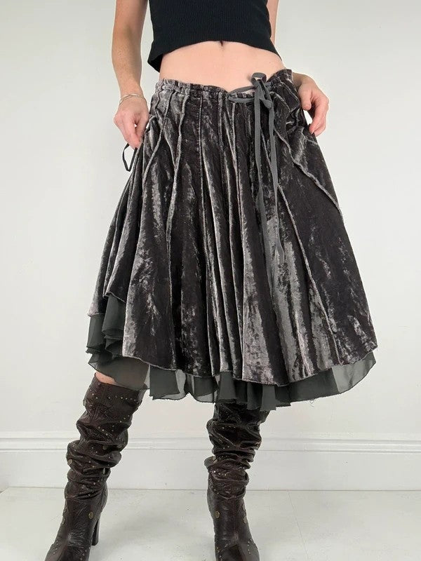 Grey pleated flared voluminous circle skirt