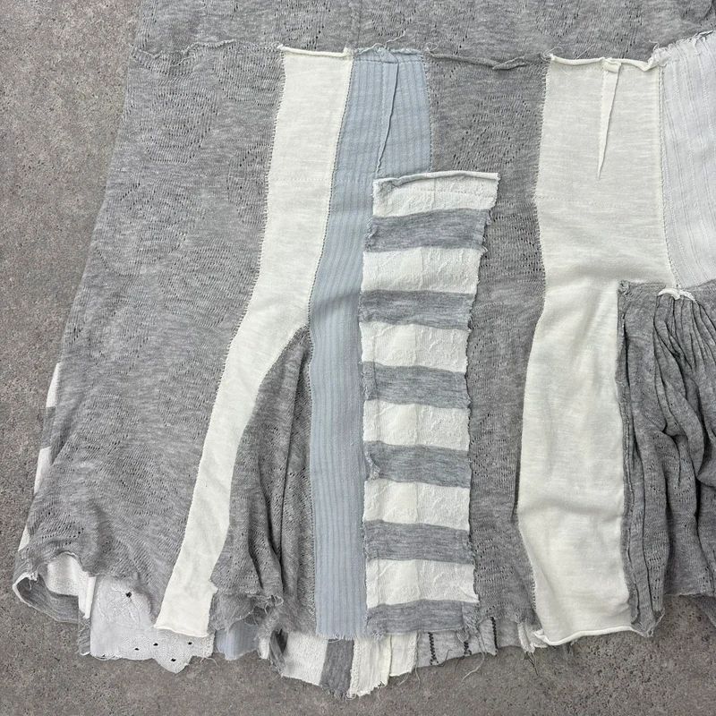 grey striped patchwork asymmetric vest