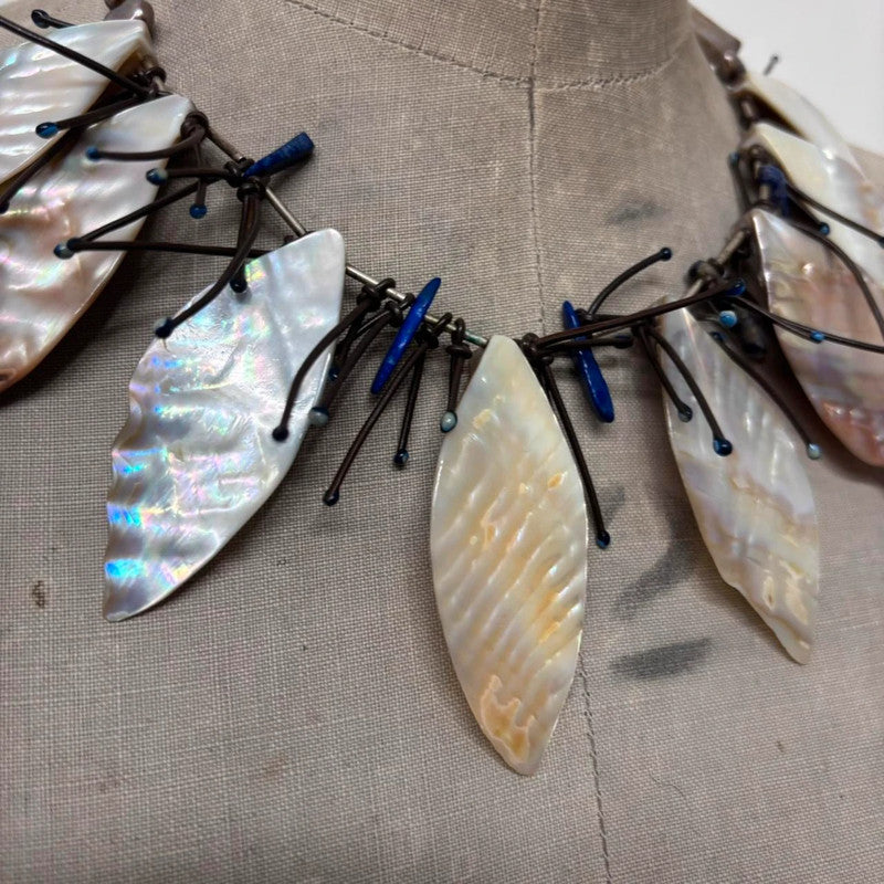 boho fairy pearl leaf necklace