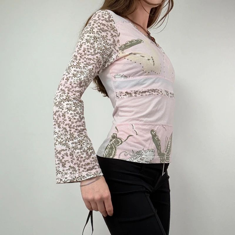 Vintage pastel pink floral long sleeve fairy t-shirt