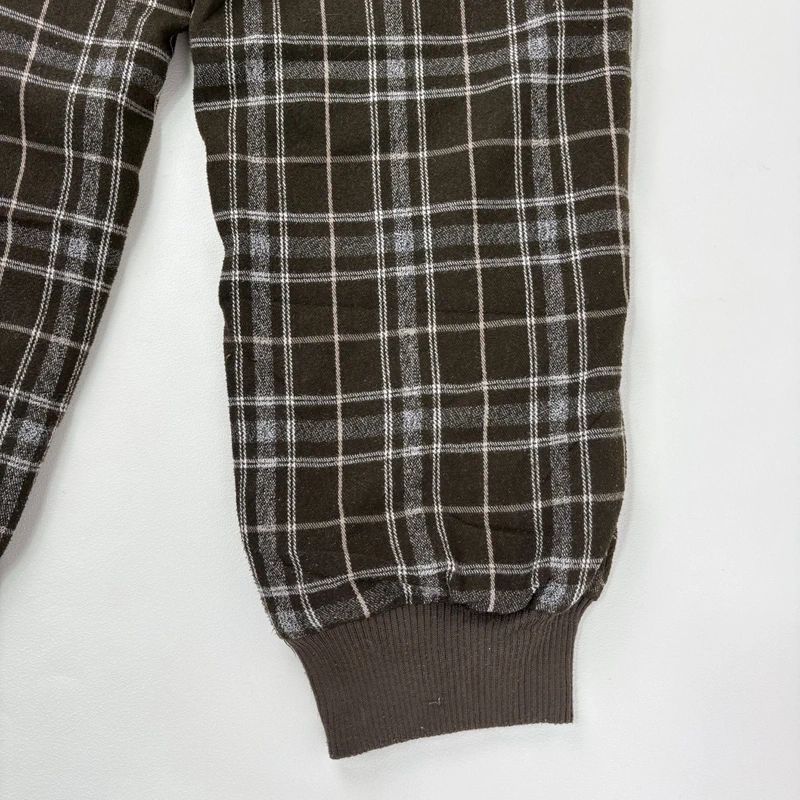 khaki tartan puff cinched capri trousers