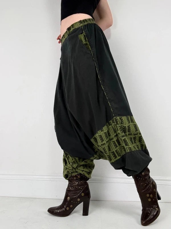 black cotton batwing puff harem trousers