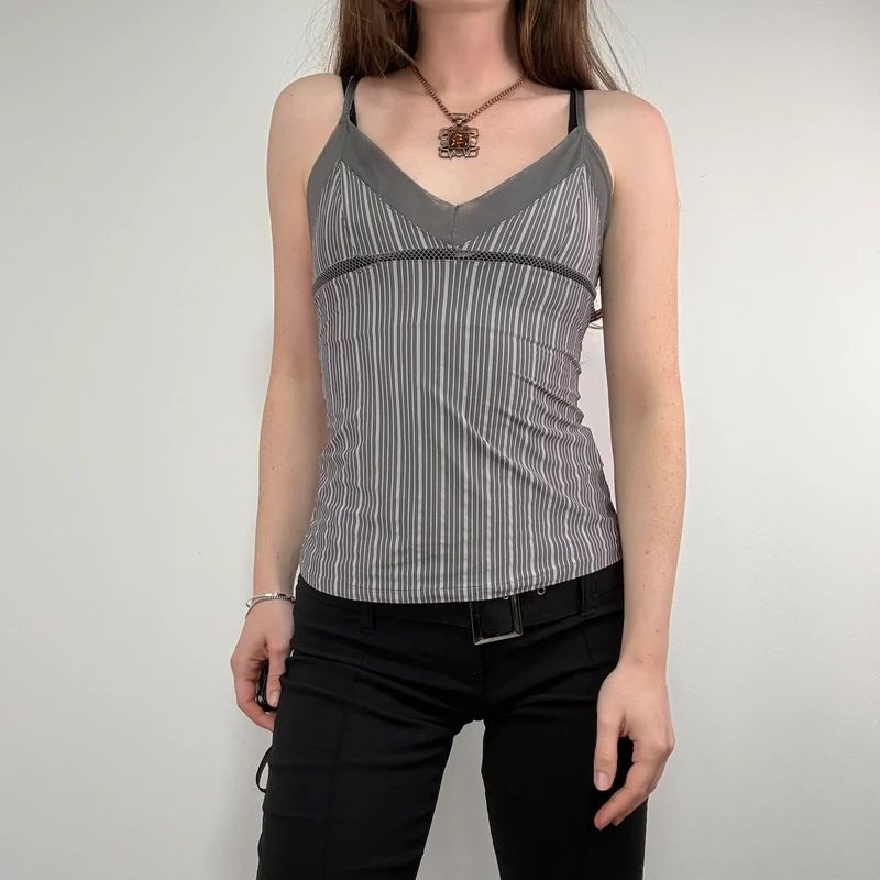 grey pinstripe cami fitted jersey vest top