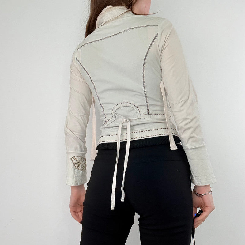cream utility cropped fitted jacket