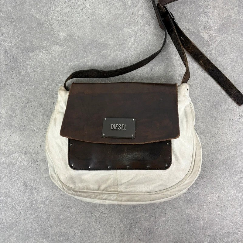 Distressed diesel leather slouchy messenger bag