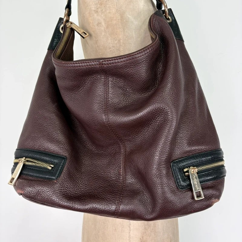 Leather slouchy zipper hobo shoulder bag