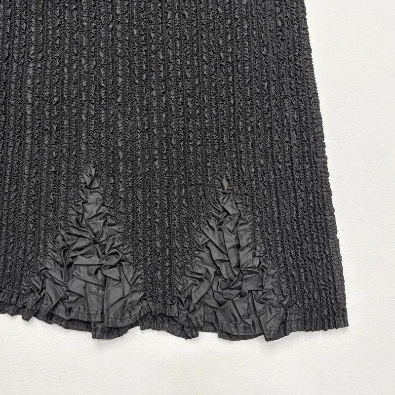 black crinkle plisse midi skirt
