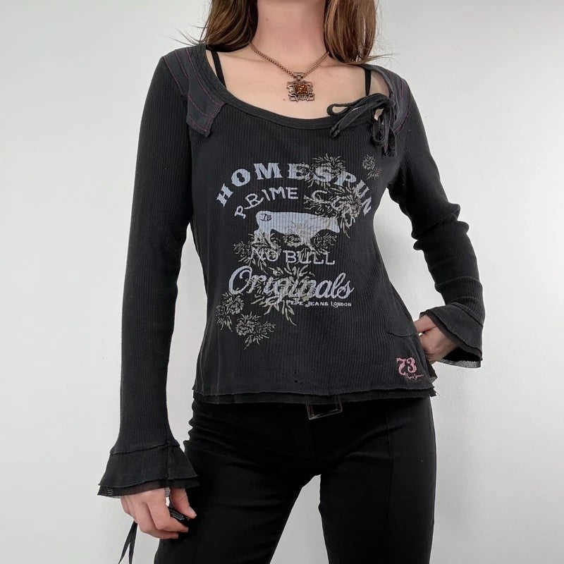 black long sleeve slouchy graphic t-shirt