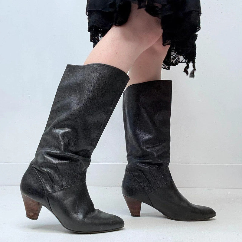 black heel pointed boots