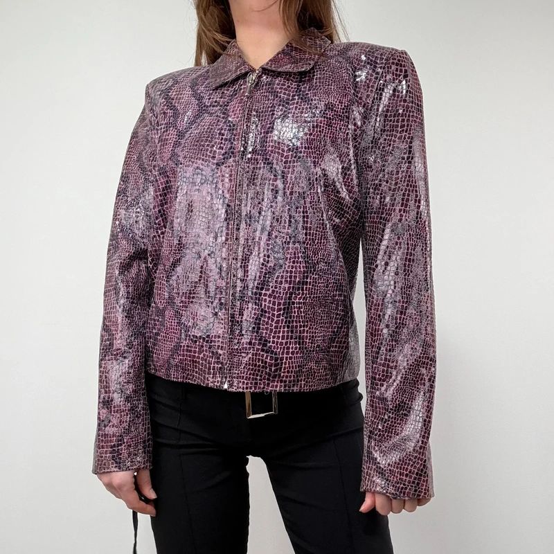 boxy Snakeskin Leather Jacket
