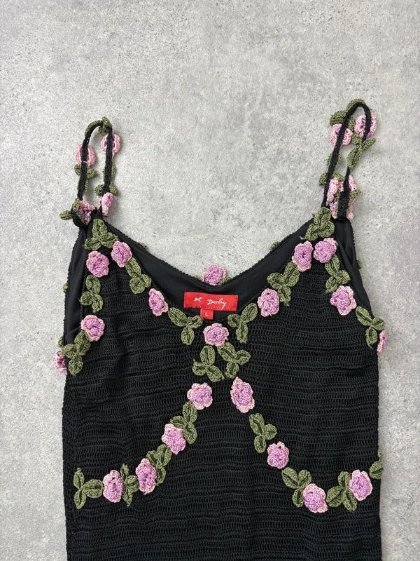rene derhy crochet floral black summer maxi dress