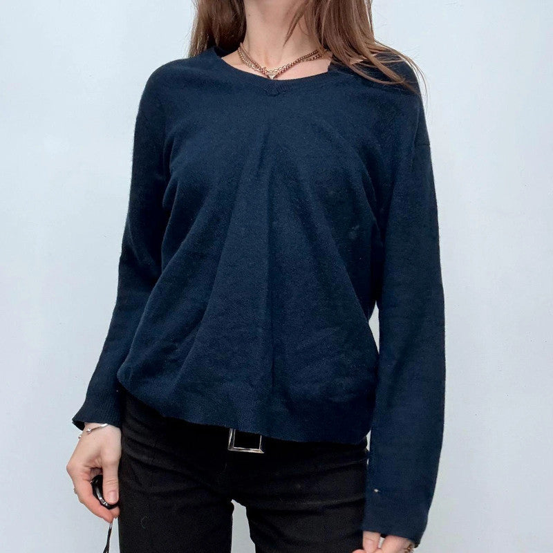 navy wool knitted slouchy jumper