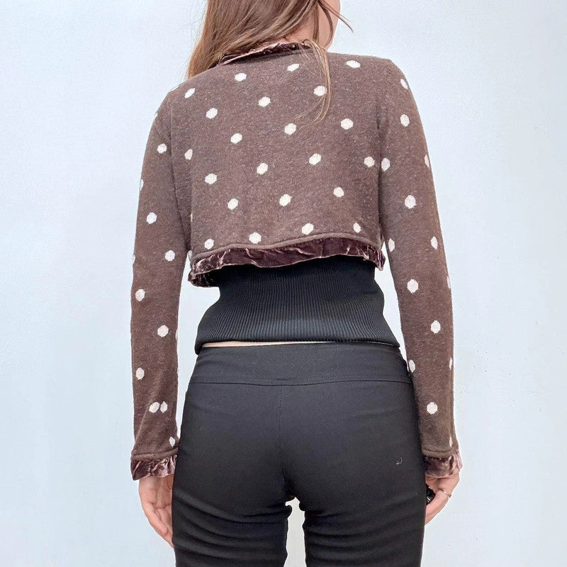 brown polkadot cropped cardigan