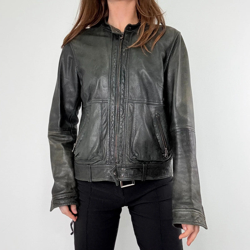 Massimo Dutti cropped distressed 100%leather