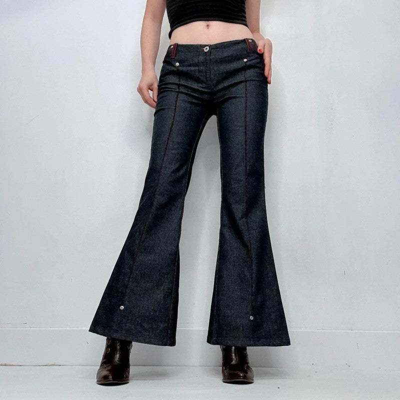 dark denim flared low rise stretch jeans