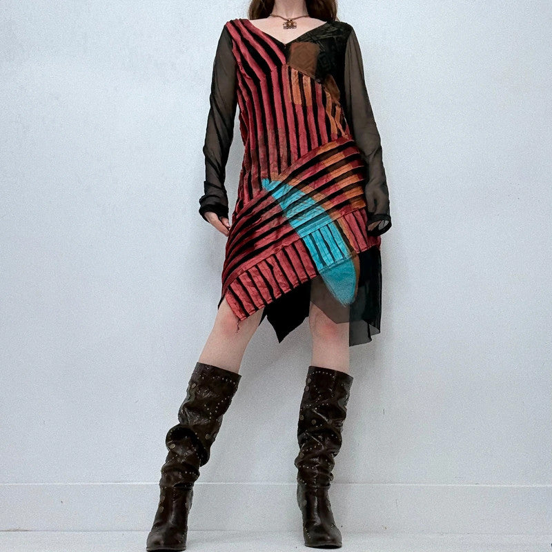 distressed asymmetric midi dress