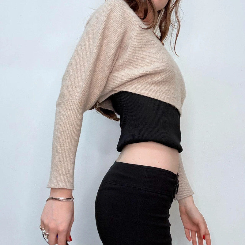 tan batwing cropped cashmere jumper